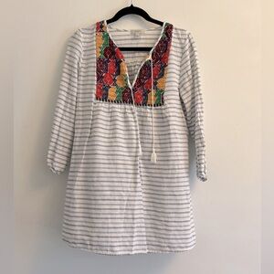 J Crew Embroidered Stripe Tunic/ Mini Dress/ cover up - Size S